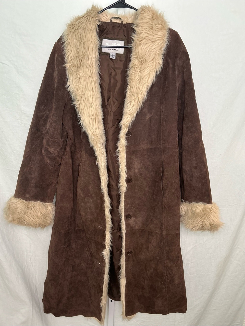 VTG Wilsons Leather Maxima Penny Lane Coat Suede Faux Fur Boho 90s XL